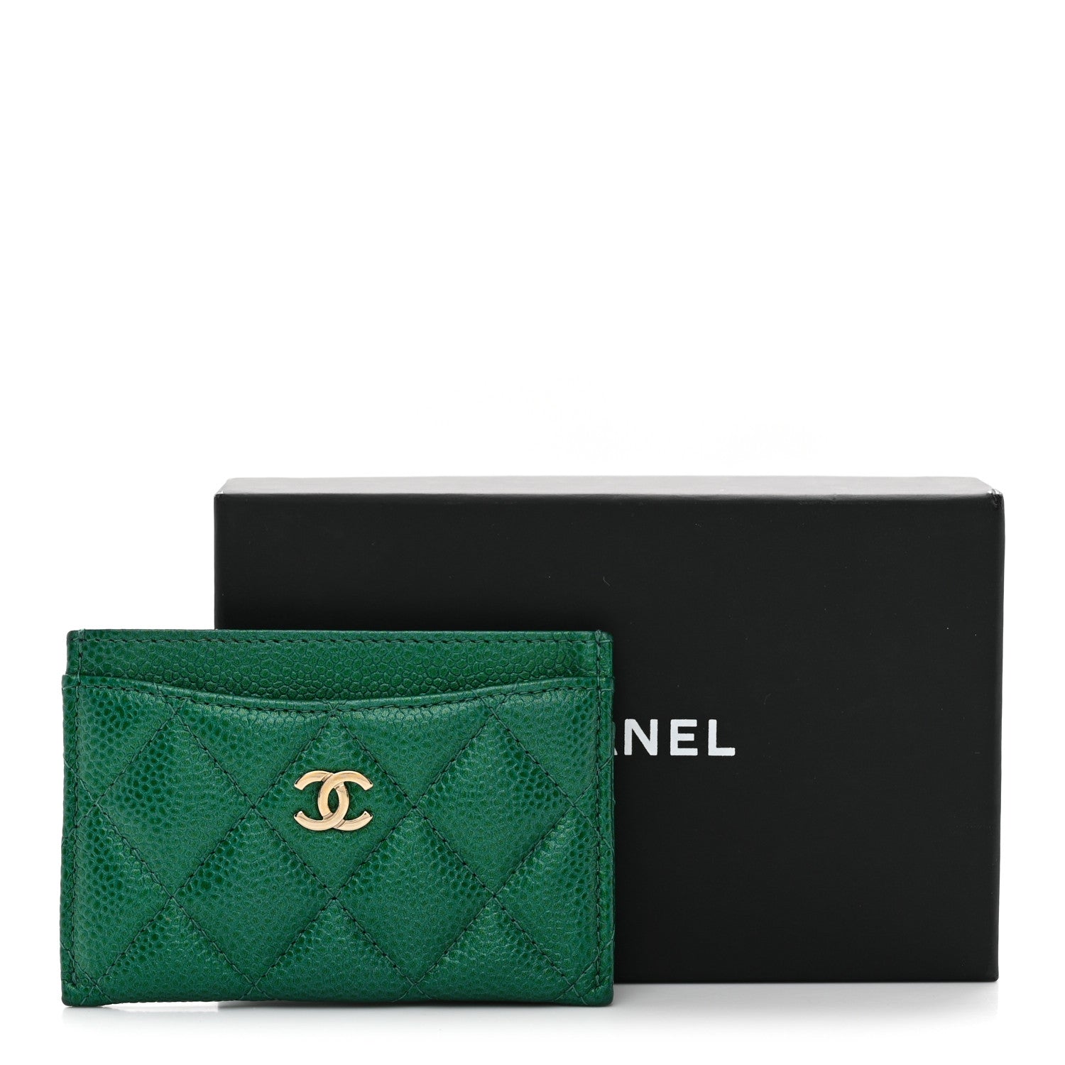 Chanel Metallic Caviar Quilted Card Holder Green 9 of 9
