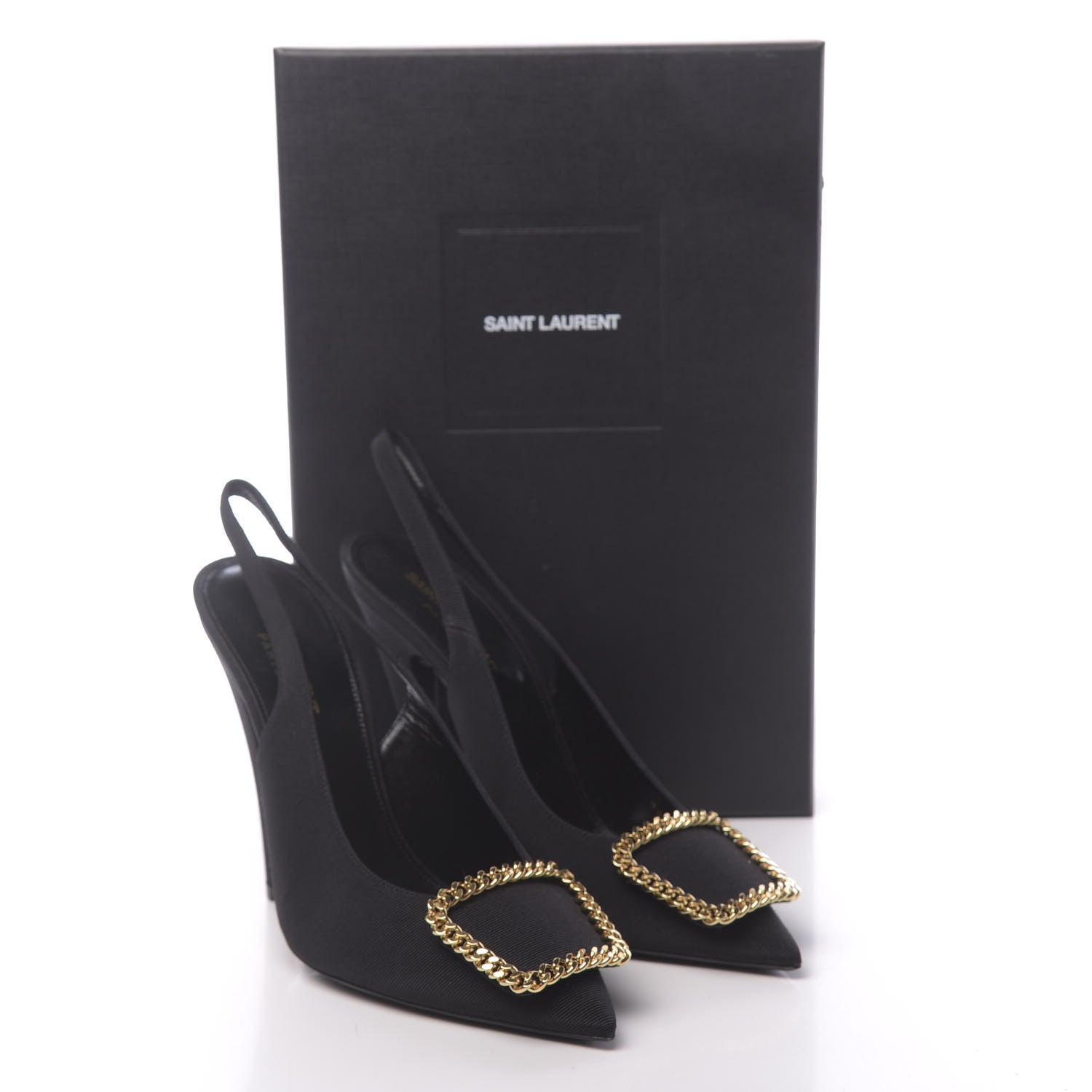 Saint Laurent Grosgrain St. Sulpice Chain Buckle Slingback Pumps 40 Black 9 of 9