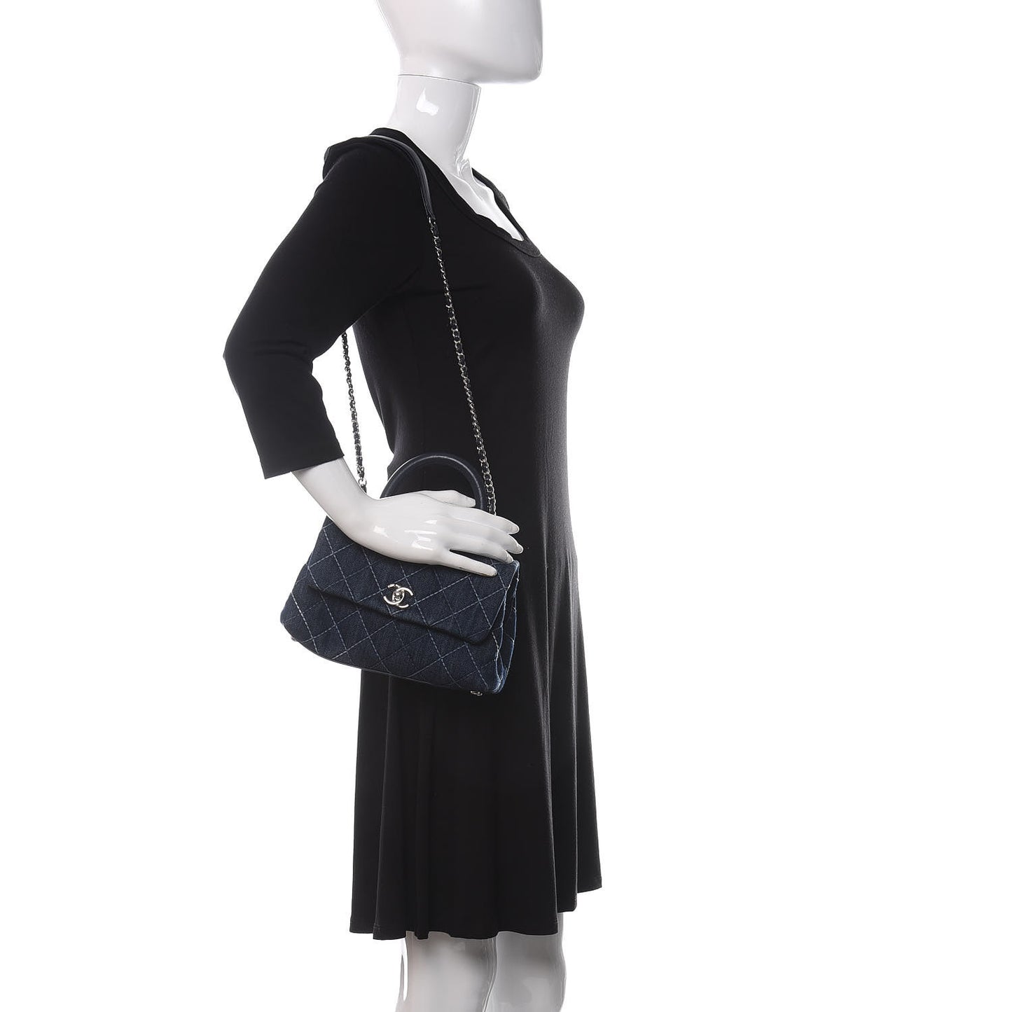 Denim Quilted Mini Coco Handle Flap Blue