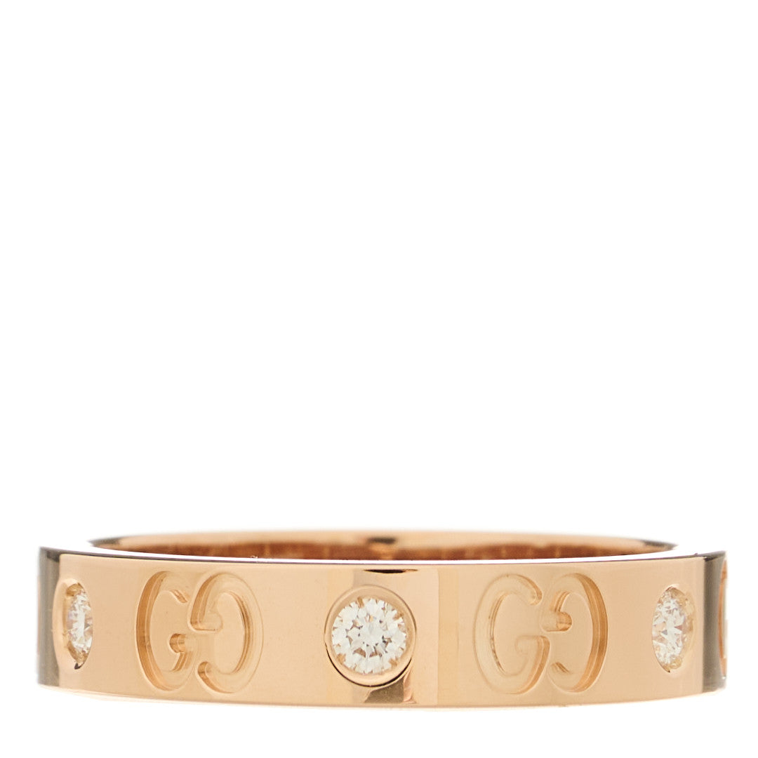 Gucci 18K Rose Gold Diamond Icon Band Ring 50 5.5 1 of 6