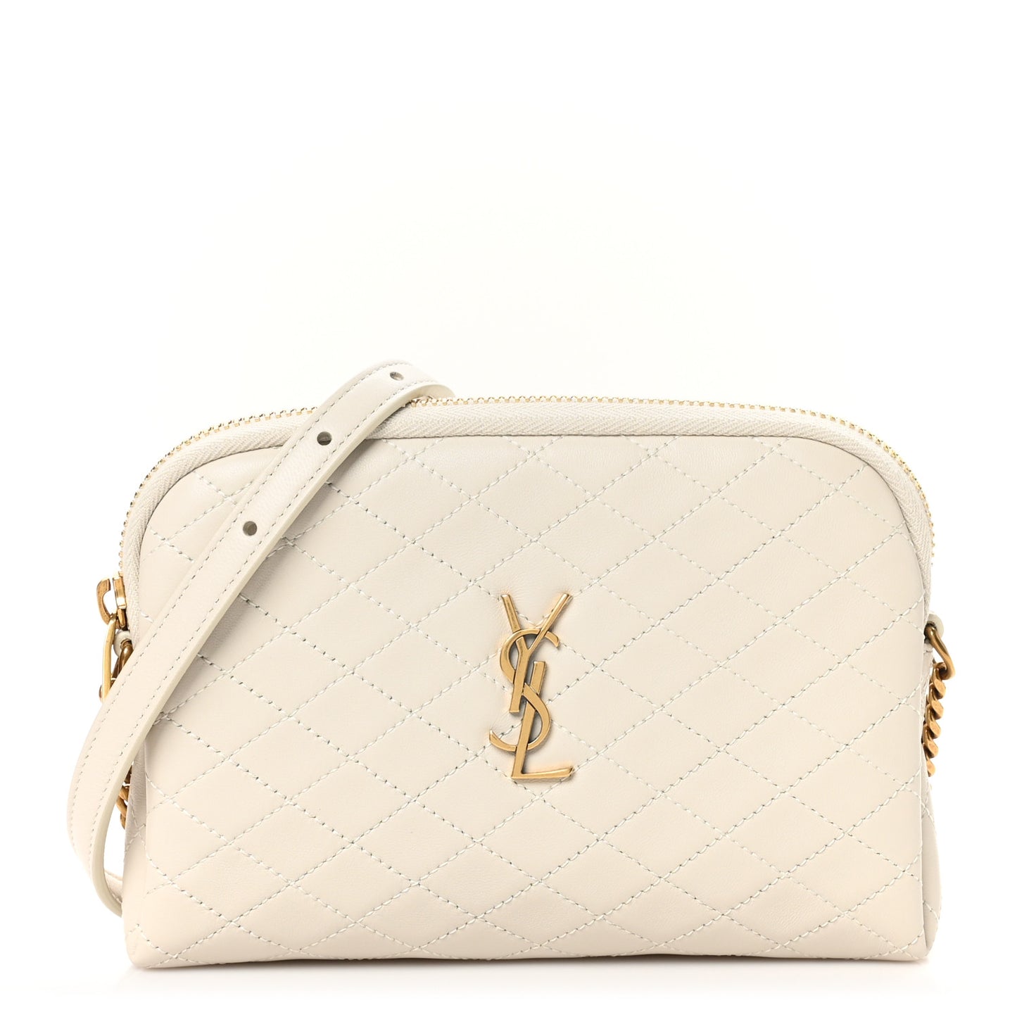 Lambskin Quilted Gaby Zipped Pouch Crema Soft