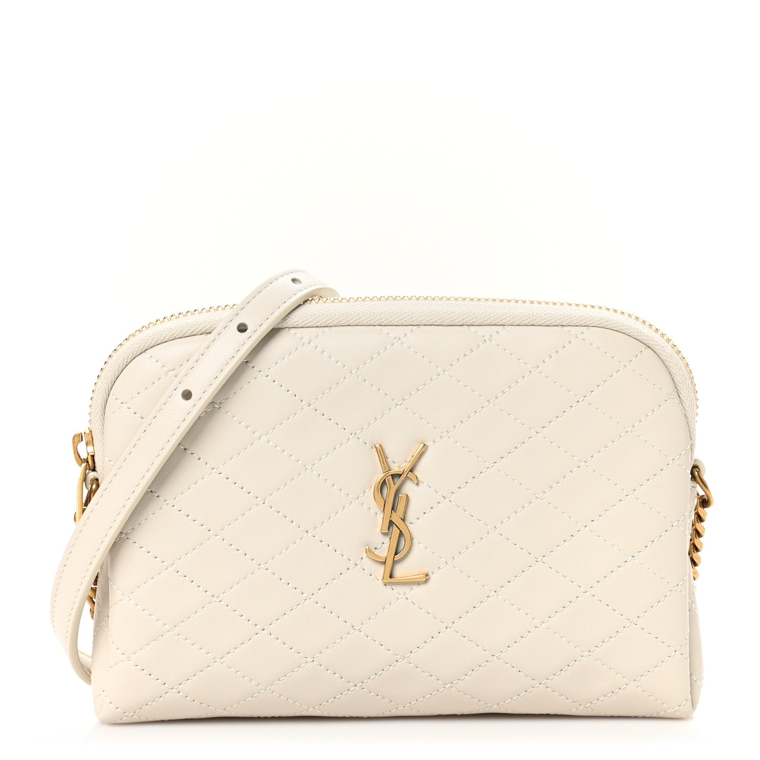 Saint Laurent Lambskin Quilted Gaby Zipped Pouch Crema Soft 1 of 11