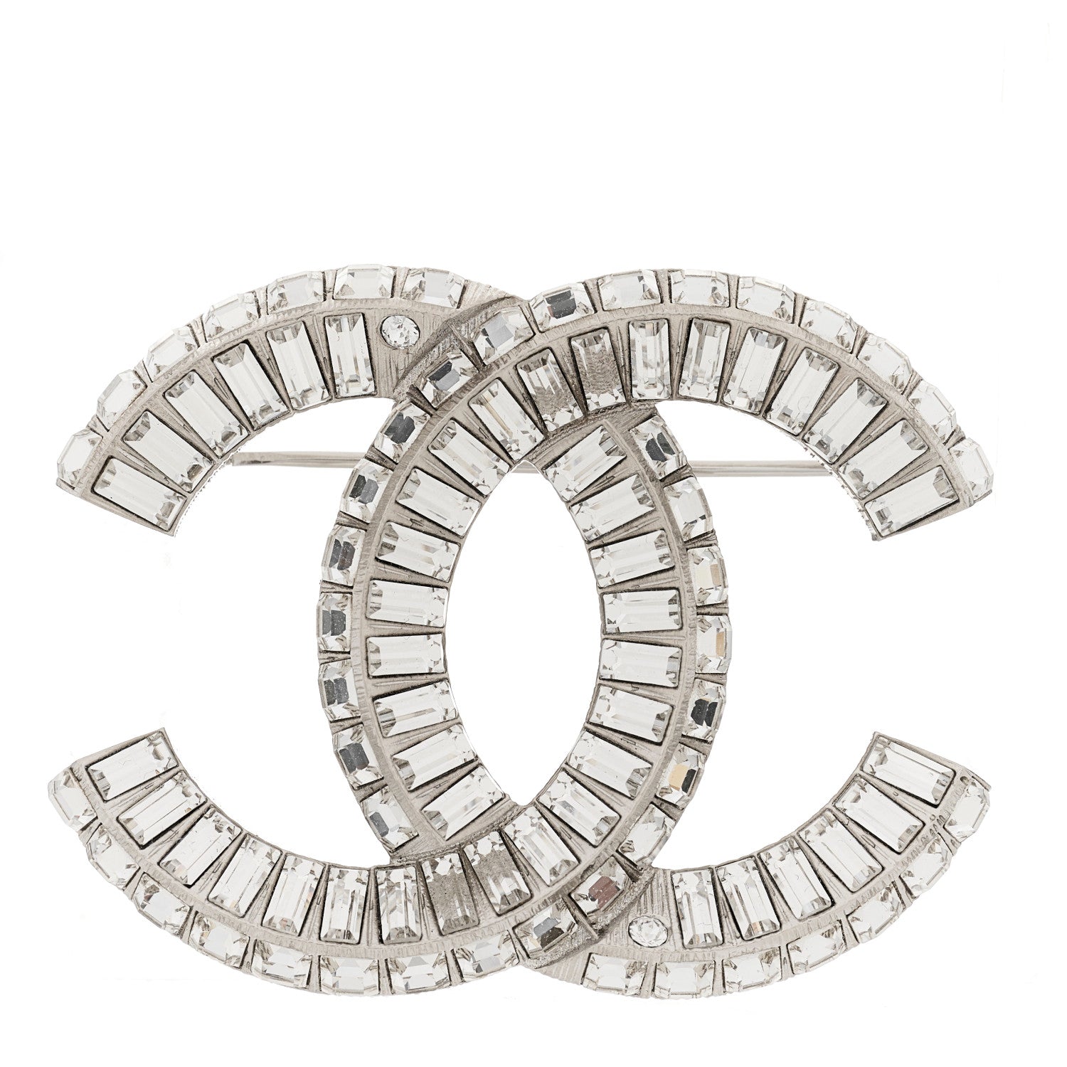 Chanel Baguette Crystal CC Brooch Silver 1 of 3