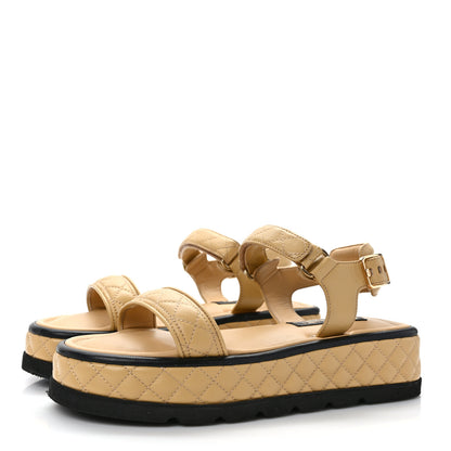 Chanel Lambskin Quilted Platform Sandals 41 Beige Black 3 of 11