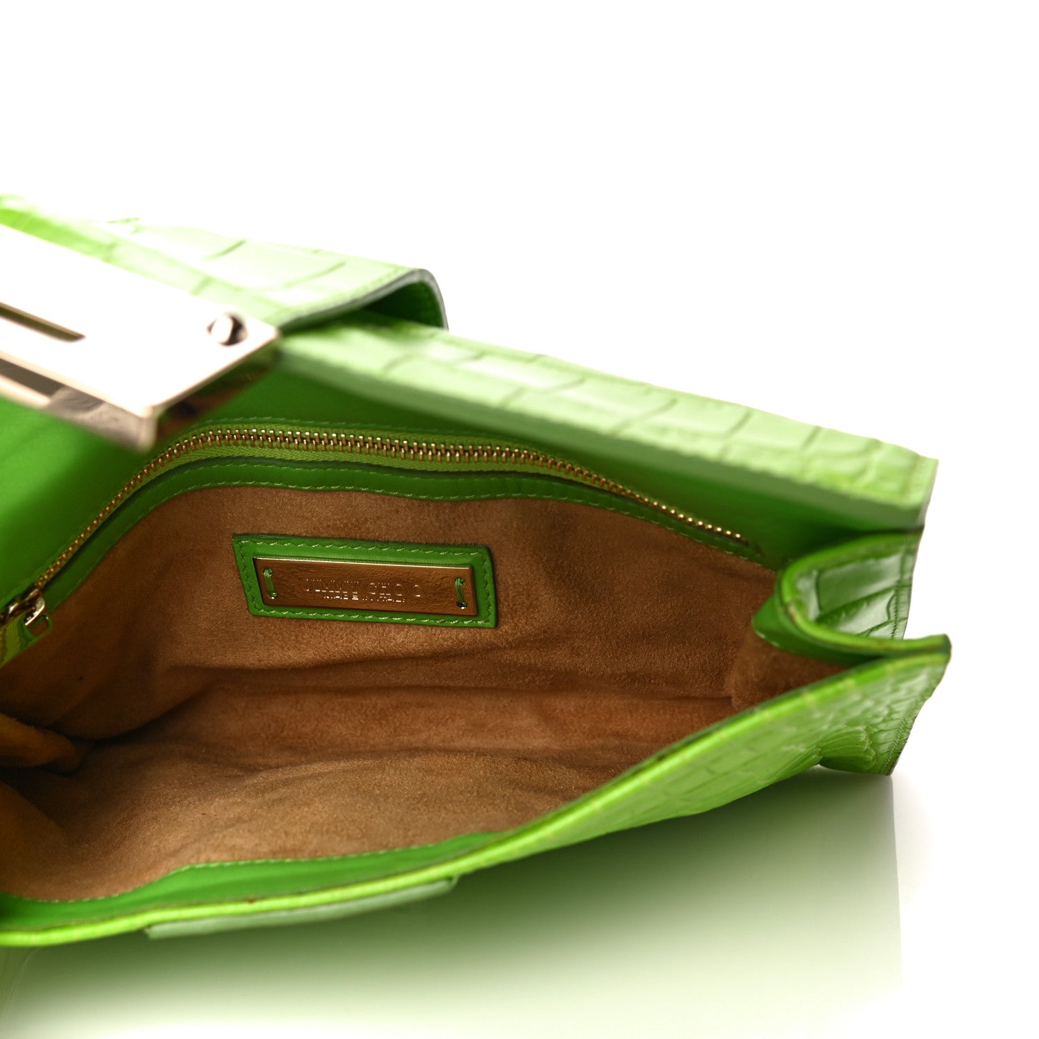 Jimmy Choo Calfskin Crocodile Embossed Rivera Clutch Lime 5 of 14