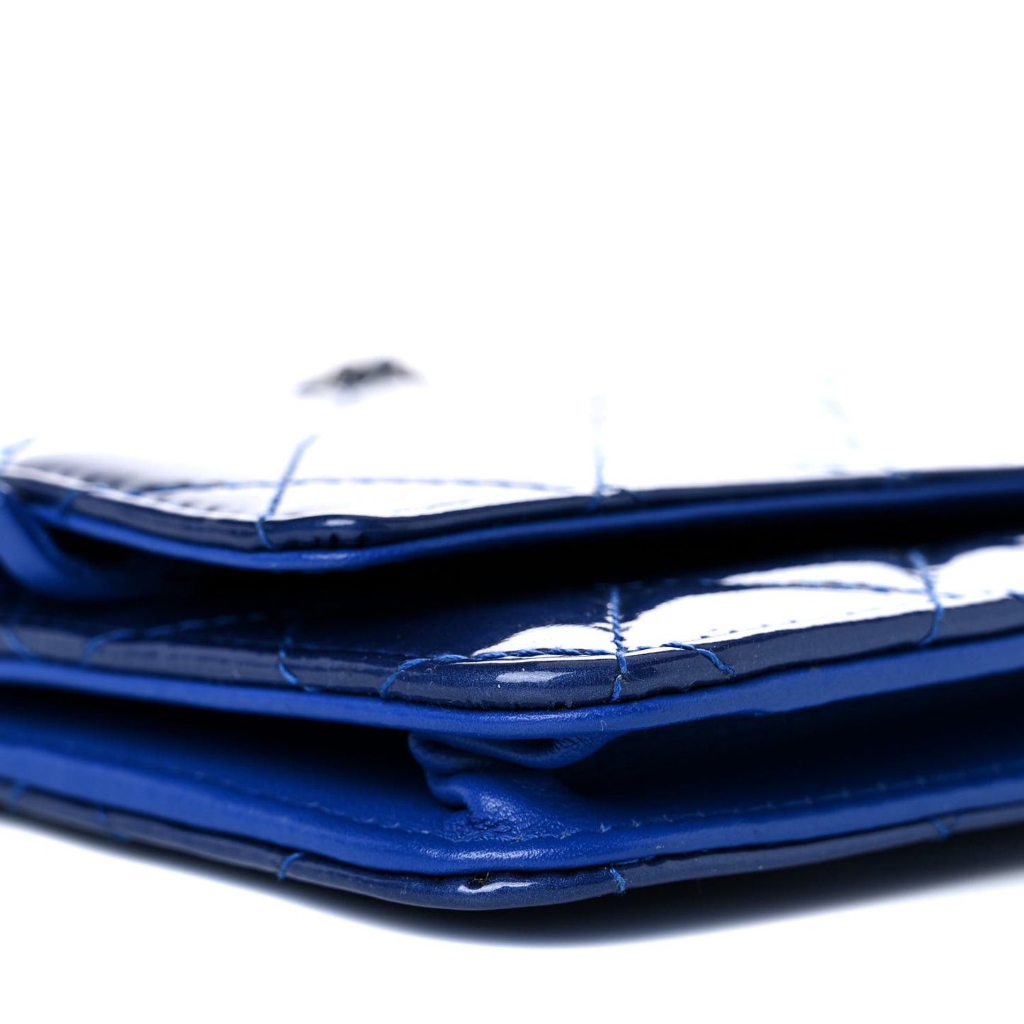 Patent Quilted Wallet On Chain WOC Blue