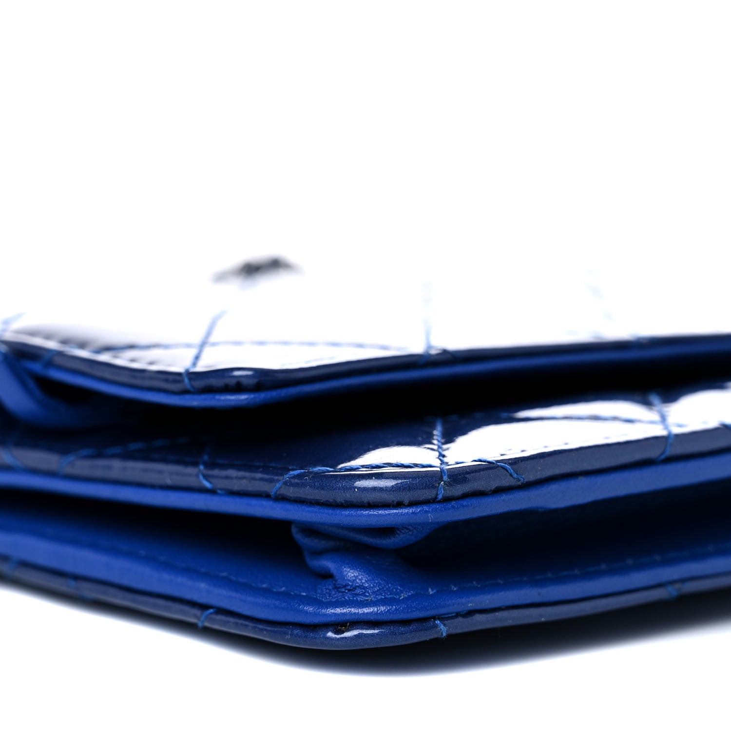 Chanel Patent Quilted Wallet On Chain WOC Blue 8 of 11
