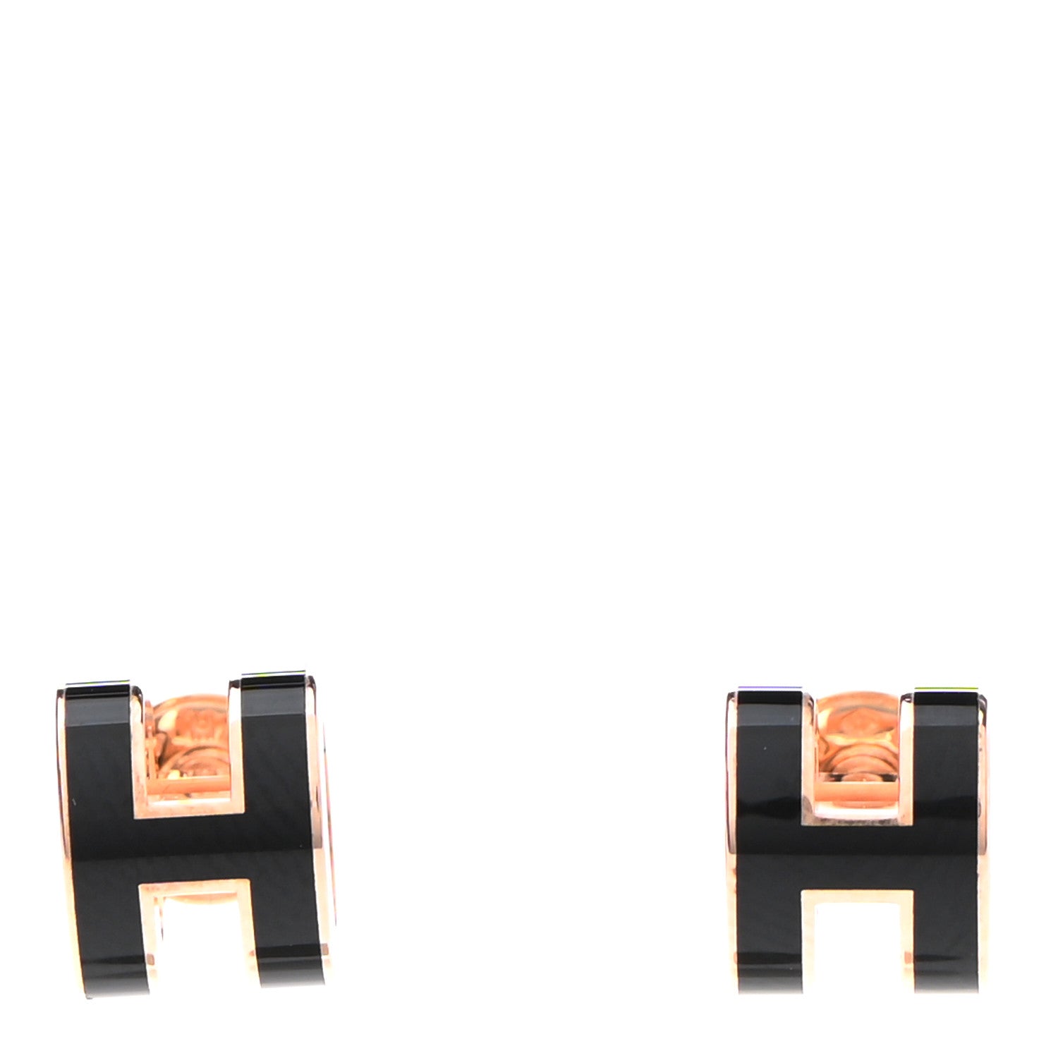 Hermes Rose Gold Lacquered Mini Pop H Earrings Black 1 of 5