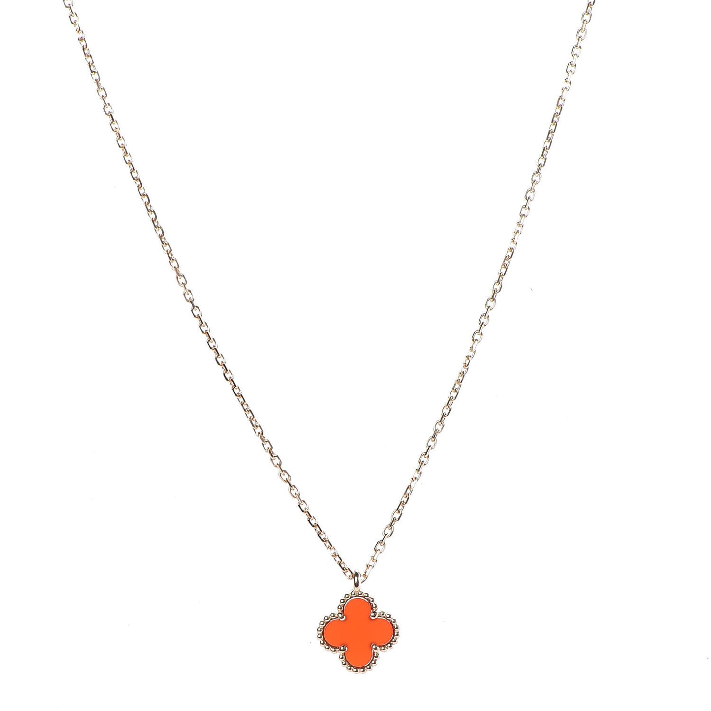 18K Rose Gold Carnelian Sweet Alhambra Pendant Necklace