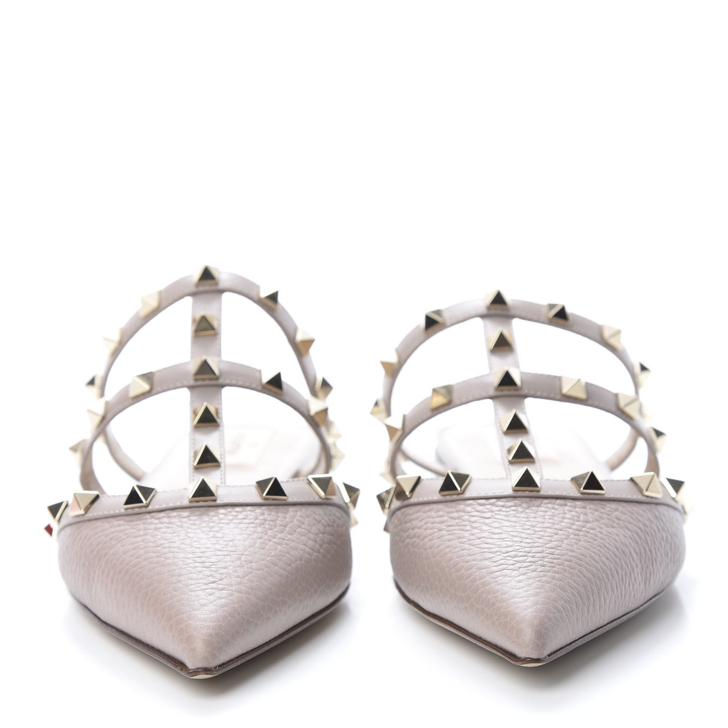Pebbled Calfskin Rockstud Flat Cage Mules 38 Poudre