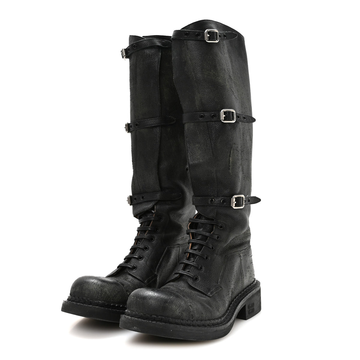 Antique Calfskin Buckle Boots 36 Black