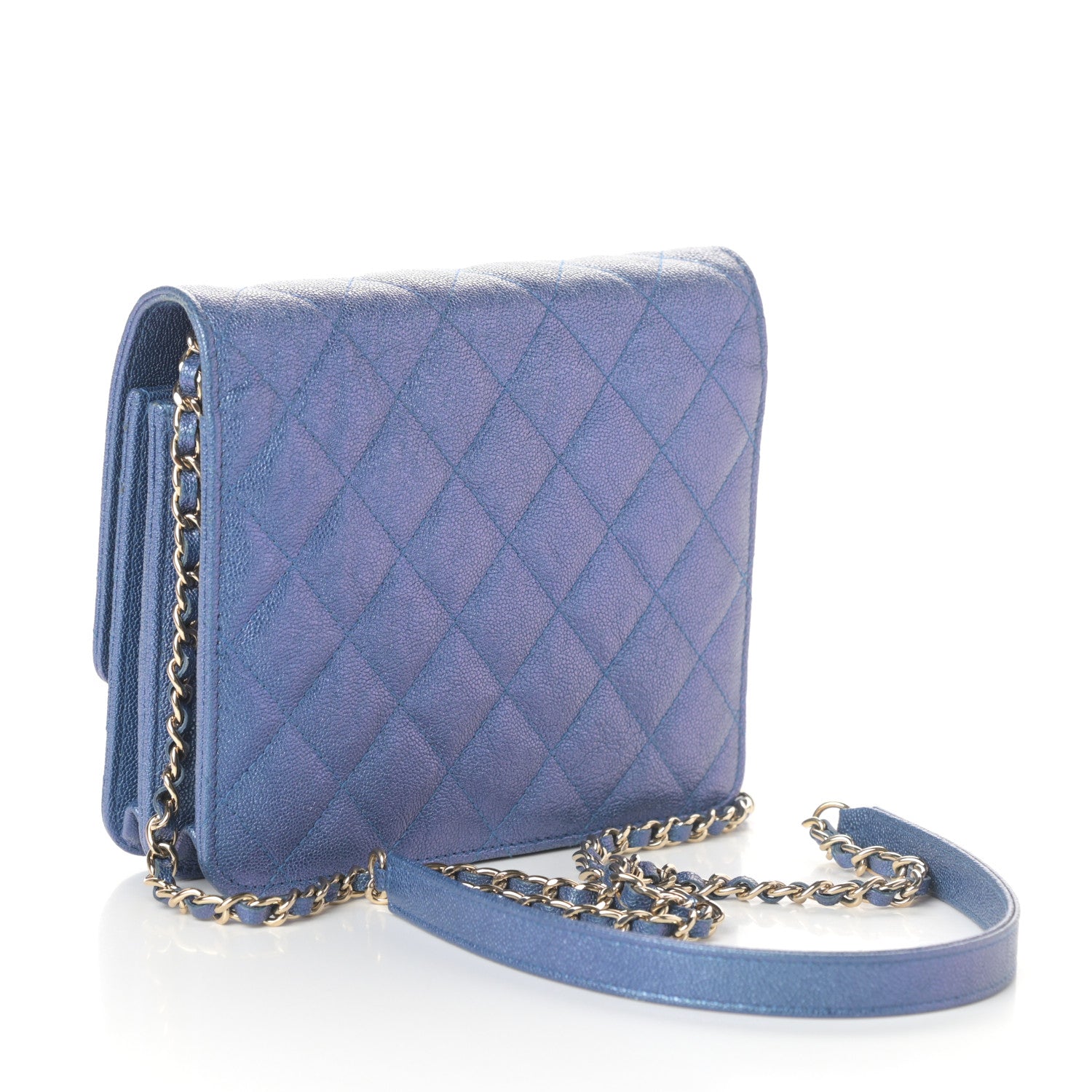 Chanel Iridescent Caviar Quilted Square Wallet On Chain WOC Blue 3 of 10