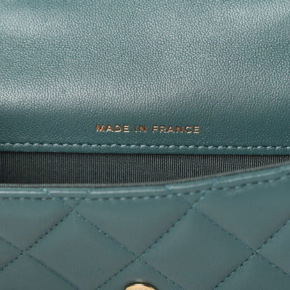 Chanel Lambskin Quilted Top Handle Flap Coin Purse With Chain Green 9 of 11
