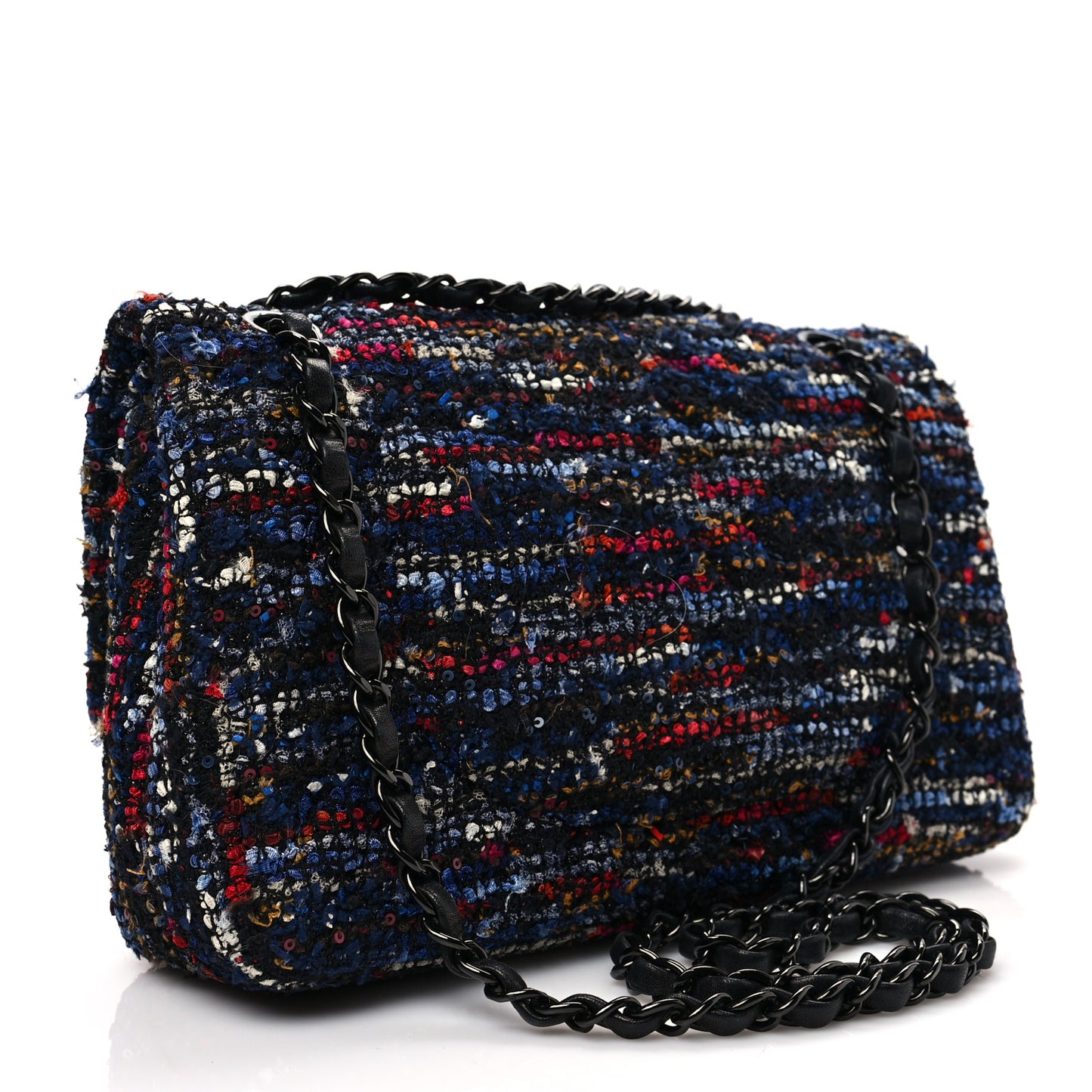 Tweed Sequin Chevron Quilted Medium Double Flap Multicolor