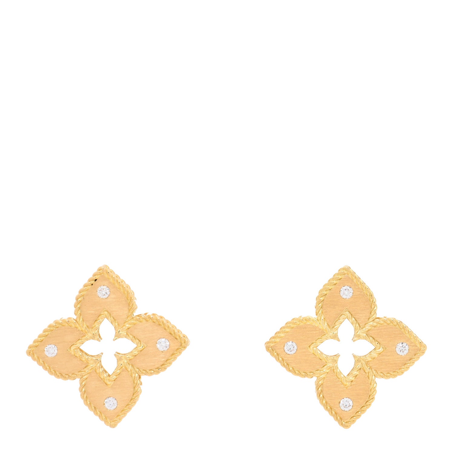 Roberto Coin 18K Yellow Gold Diamond Medium Venetian Princess Satin Finish Flower Stud Earrings 1 of 4