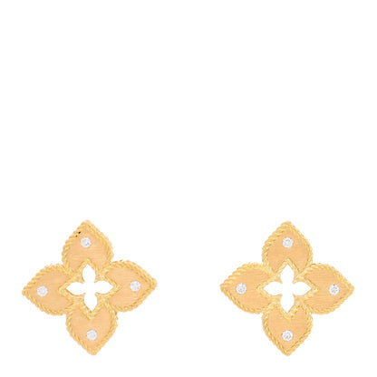 Roberto Coin 18K Yellow Gold Diamond Medium Venetian Princess Satin Finish Flower Stud Earrings 1 of 4