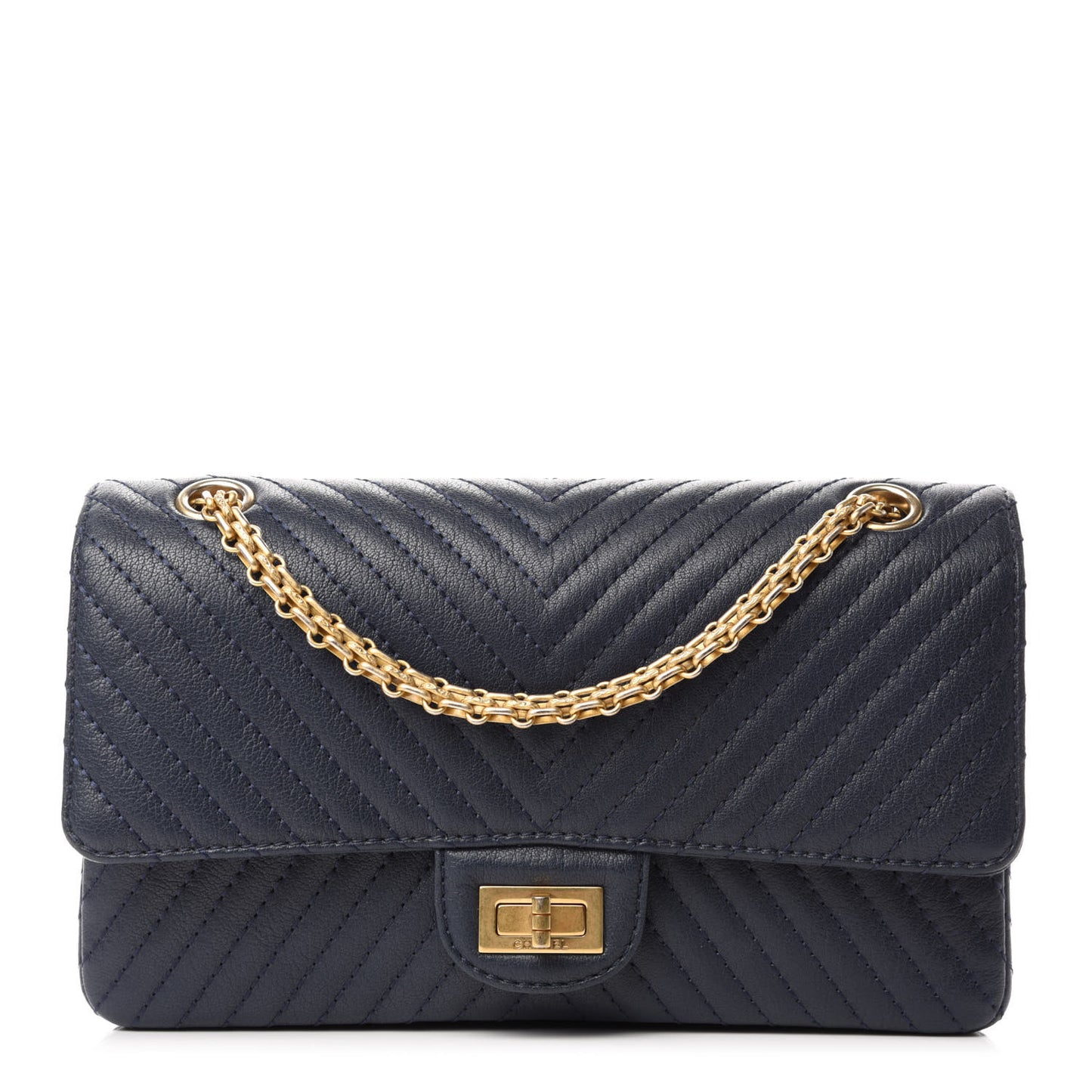 Sheepskin Chevron Quilted 2.55 Reissue 225 Flap Navy Blue