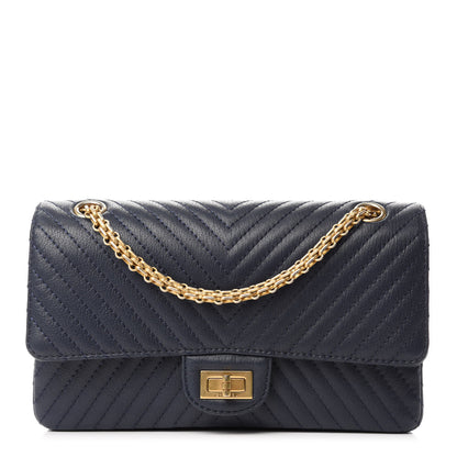 Chanel Sheepskin Chevron Quilted 2.55 Reissue 225 Flap Navy Blue 1 of 14