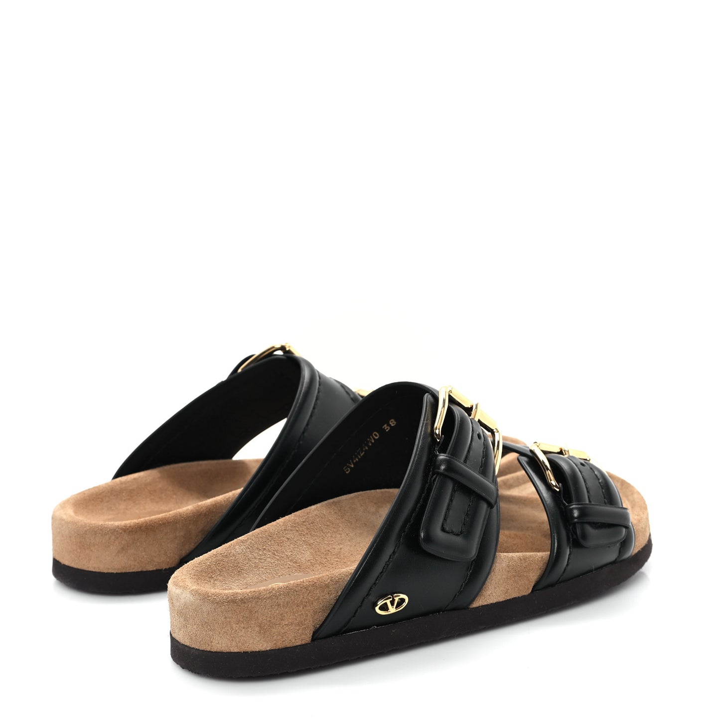 Calfskin Fussfriend Double Buckle Slide Sandals 38 Black