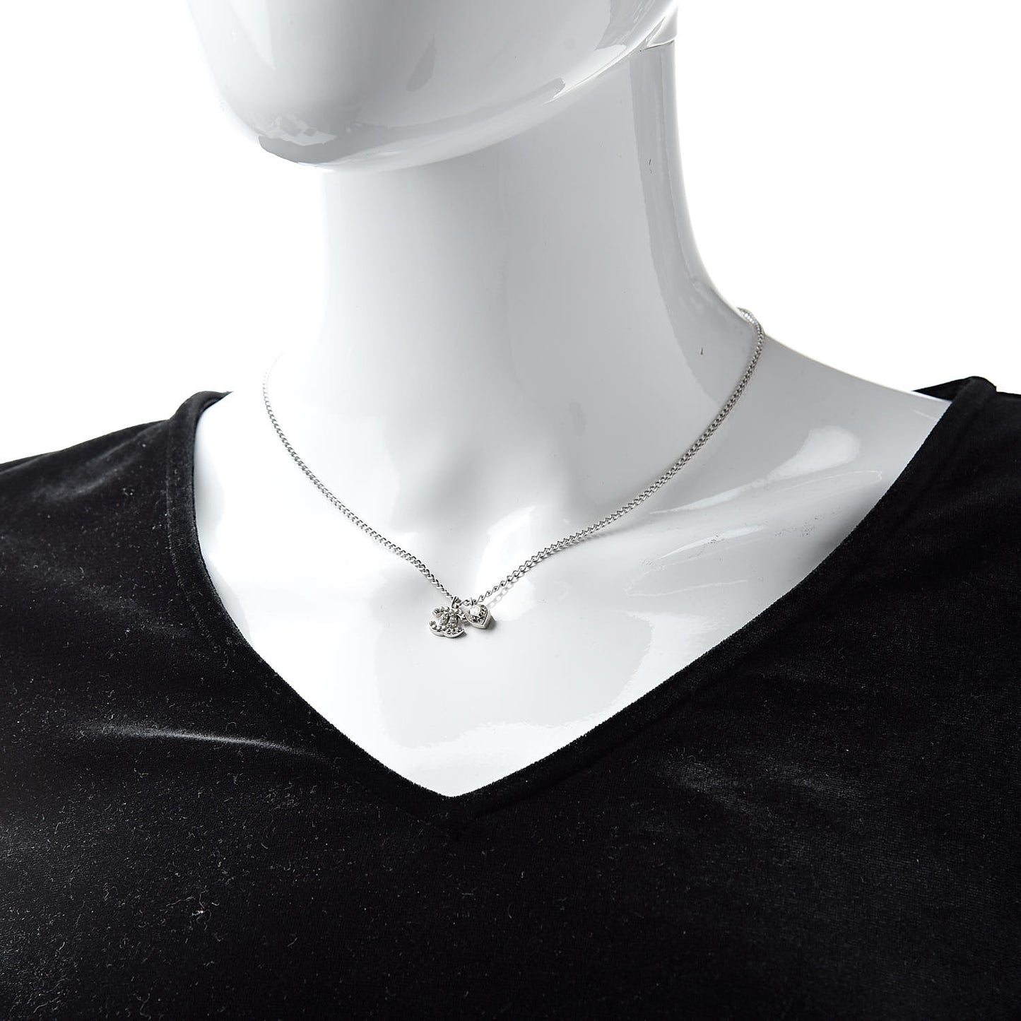 Crystal Mini Heart CC Necklace Silver