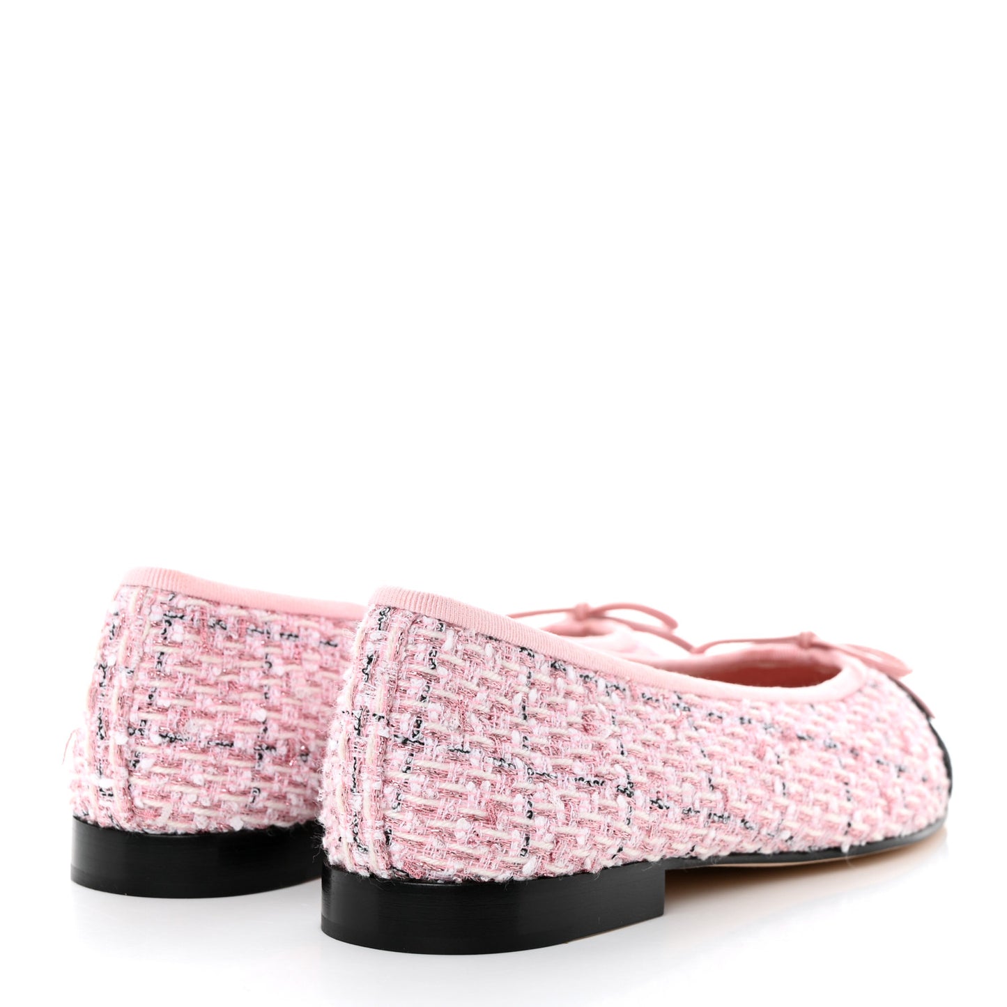 Tweed Grosgrain Cap Toe Ballerina Flats 37 Pink Black
