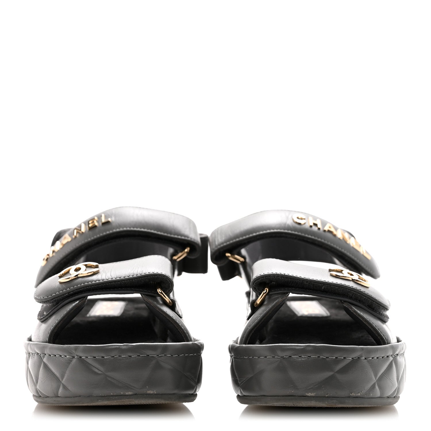 Chanel Shiny Calfskin Logo Platform Sandals 37 Grey 3 of 10