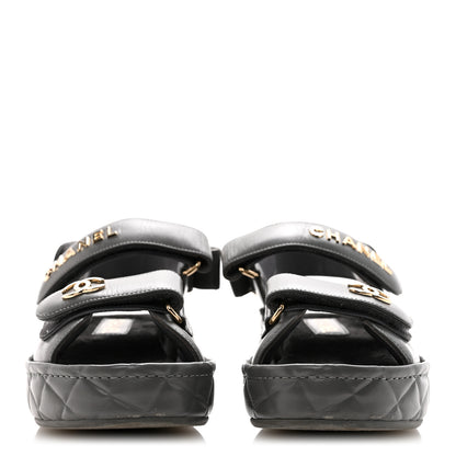 Chanel Shiny Calfskin Logo Platform Sandals 37 Grey 3 of 10