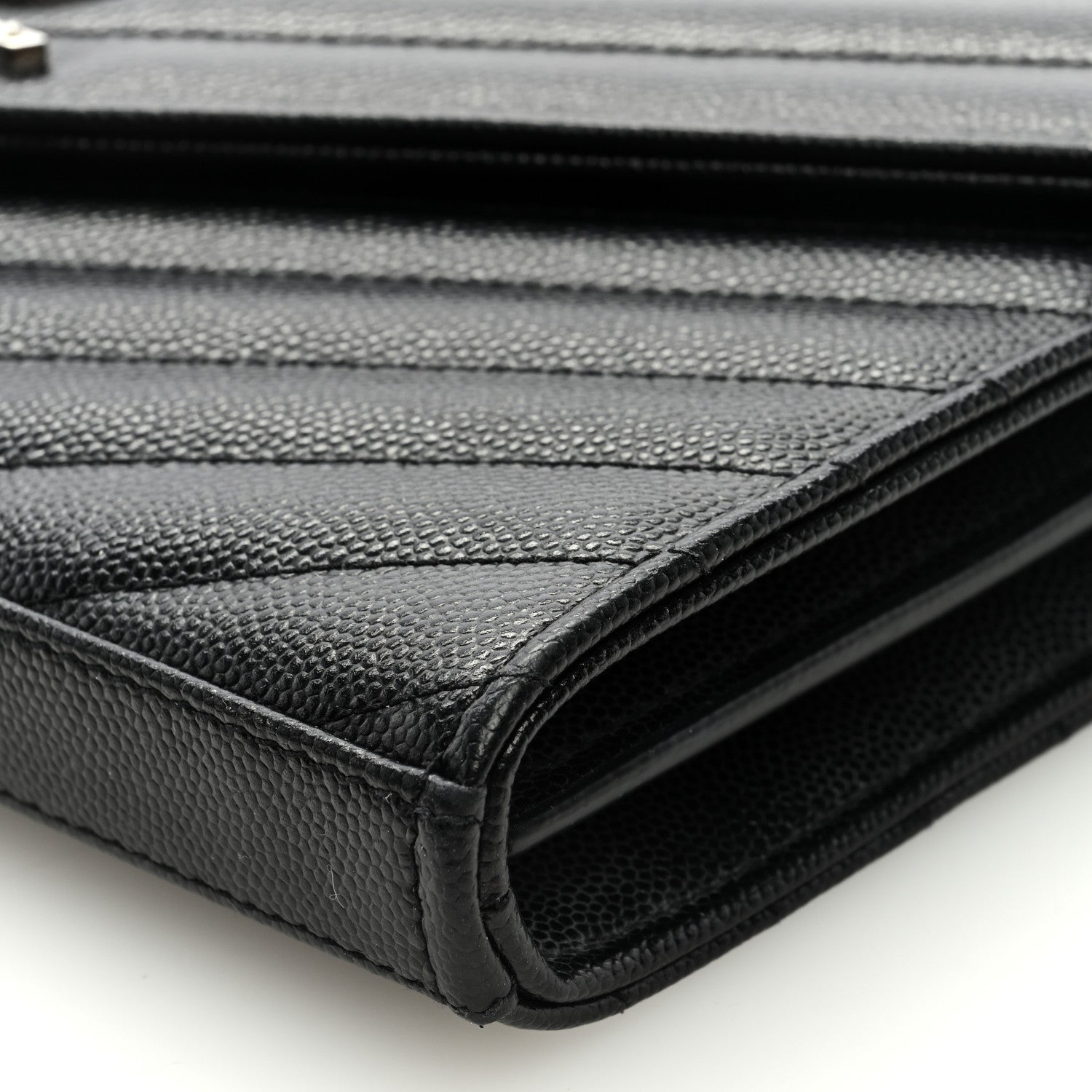 Saint Laurent Grain De Poudre Matelasse Chevron Monogram Chain Wallet Black 8 of 9