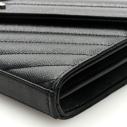 Saint Laurent Grain De Poudre Matelasse Chevron Monogram Chain Wallet Black 8 of 9
