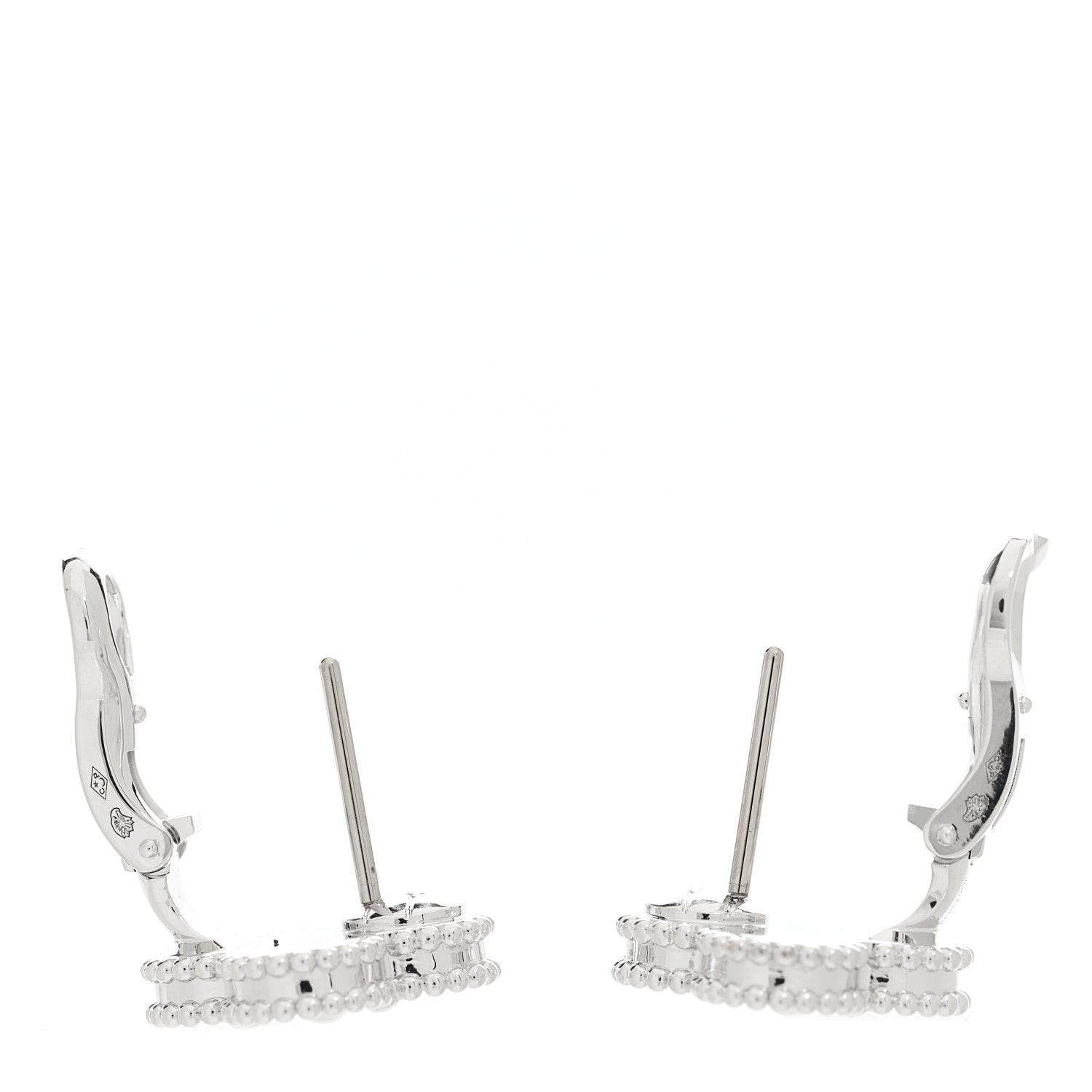 Van Cleef & Arpels 18K White Gold Guilloche Vintage Alhambra Earrings 4 of 6