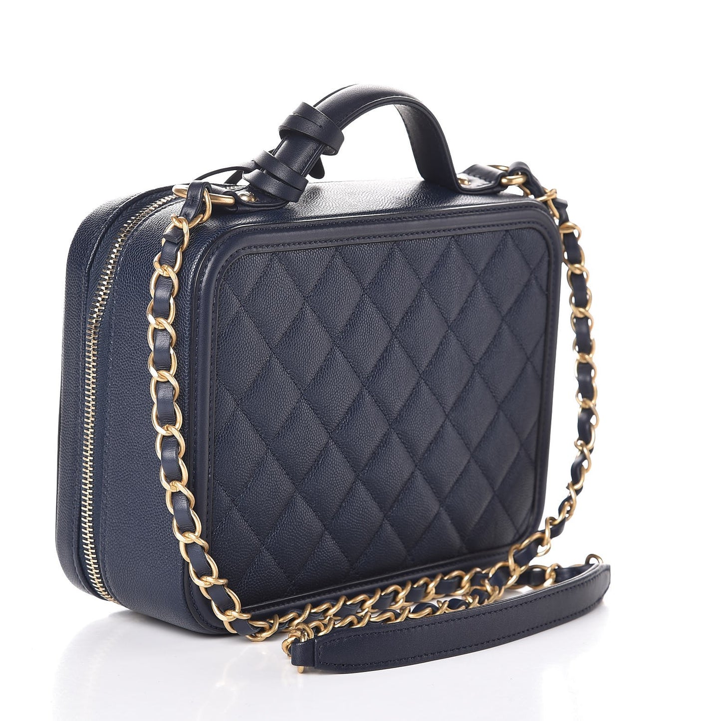 Caviar Quilted Medium CC Filigree Vanity Case Navy