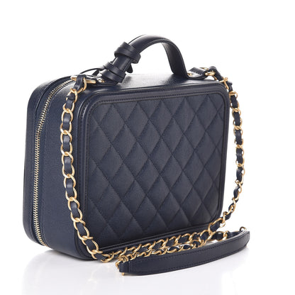 Chanel Caviar Quilted Medium CC Filigree Vanity Case Navy 3 of 7