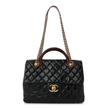Chanel Glazed Calfskin Castle Rock Large Flap Black Burgundy 1 of 11