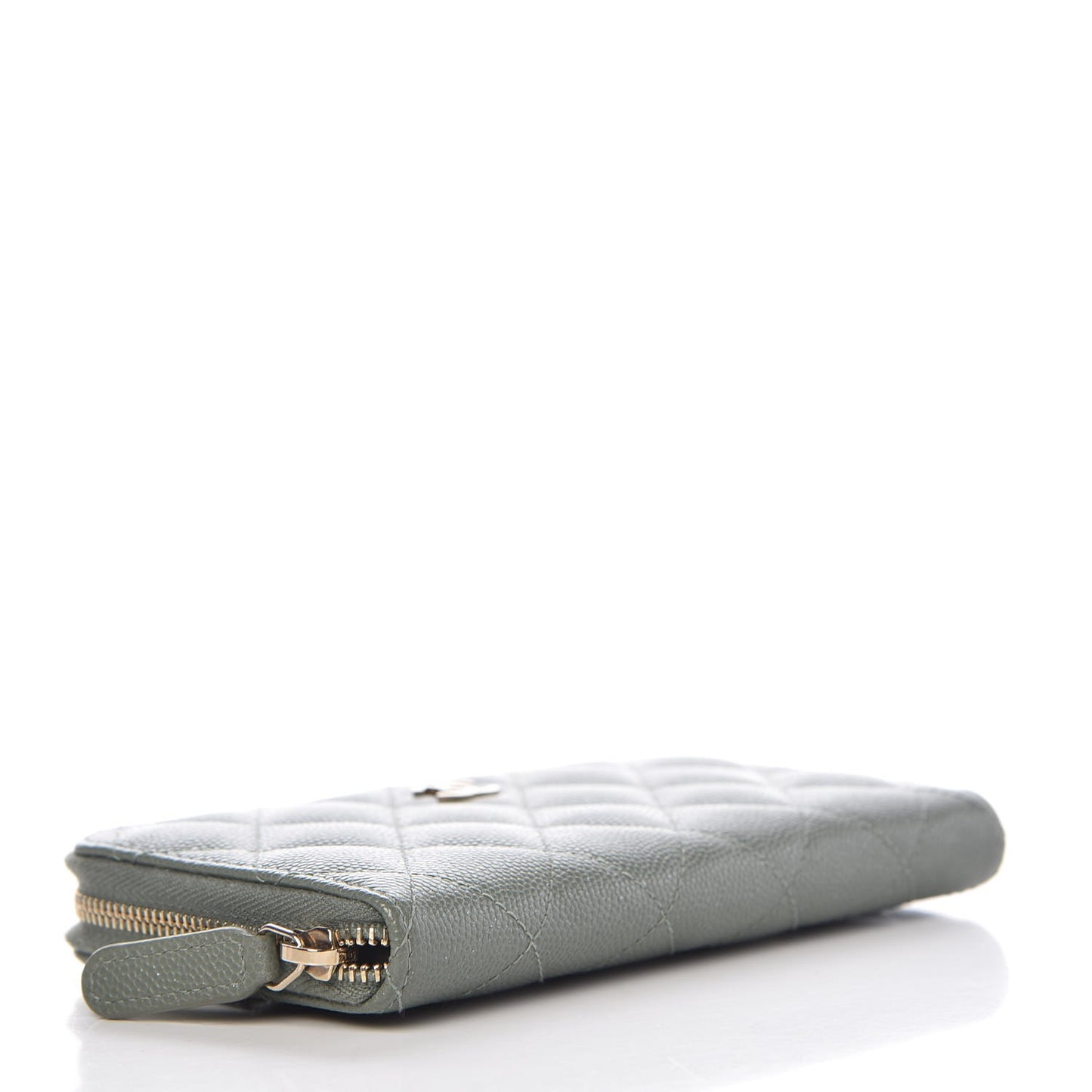 Iridescent Caviar Quilted Medium Zip Around Wallet Light Green