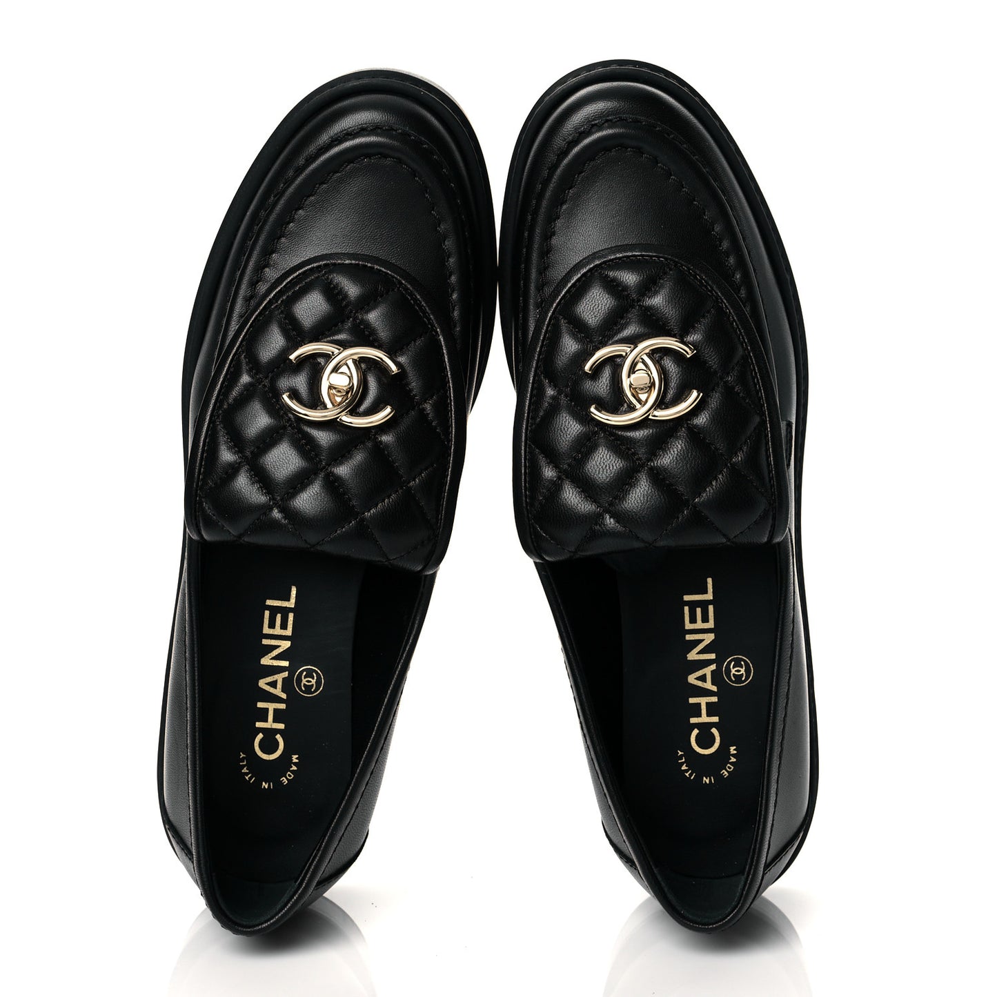 Lambskin Quilted CC Turnlock Loafers 39 Black