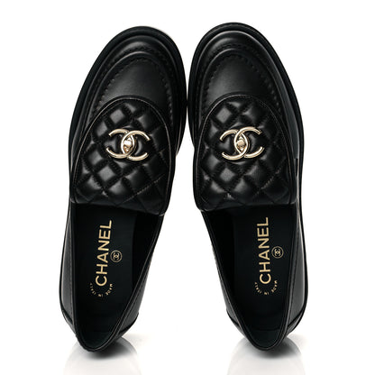 Chanel Lambskin Quilted CC Turnlock Loafers 39 Black 5 of 10