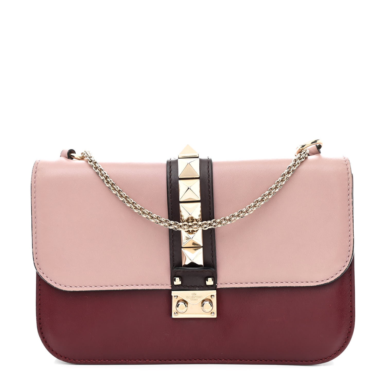 Valentino Garavani Vitello Tri-Color Medium Glam Lock Rockstud Flap Rubin Water Rose Marine 1 of 9