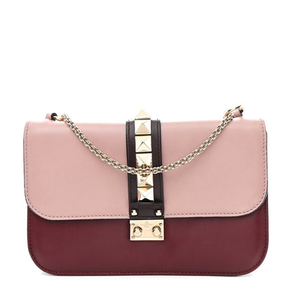 Valentino Garavani Vitello Tri-Color Medium Glam Lock Rockstud Flap Rubin Water Rose Marine 1 of 9