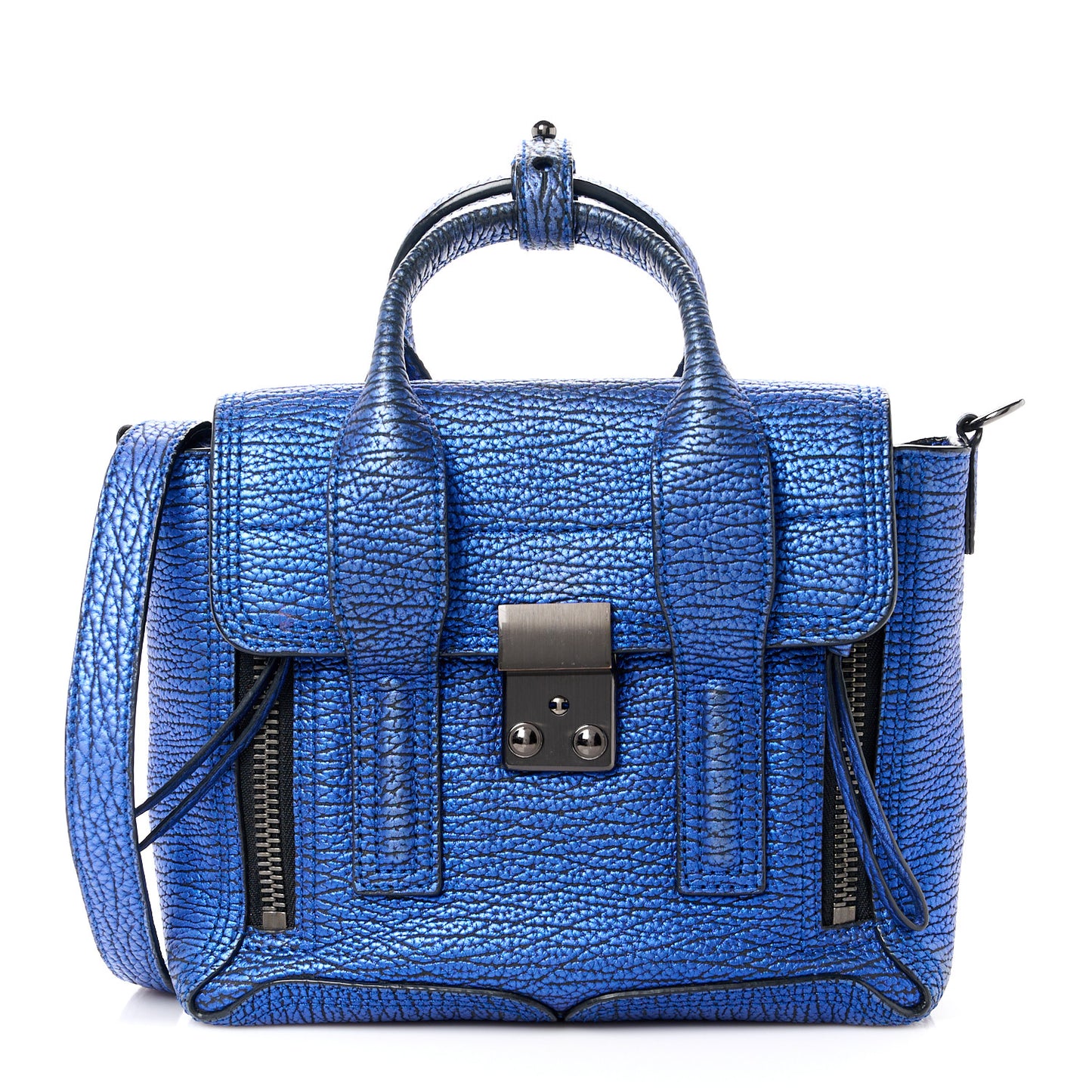 Metallic Textured Calfskin Mini Pashli Satchel Electric Blue