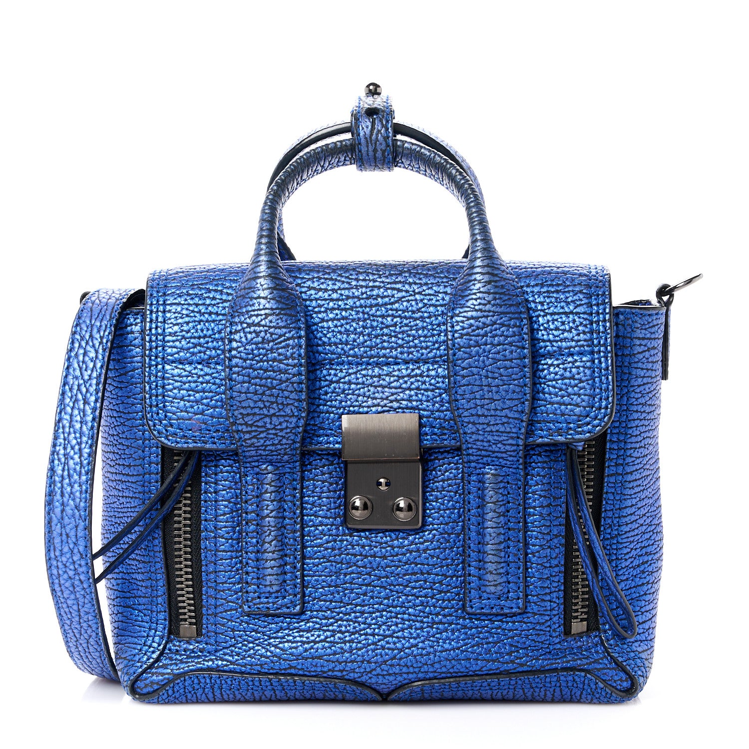 3.1 Phillip Lim Metallic Textured Calfskin Mini Pashli Satchel Electric Blue 1 of 14