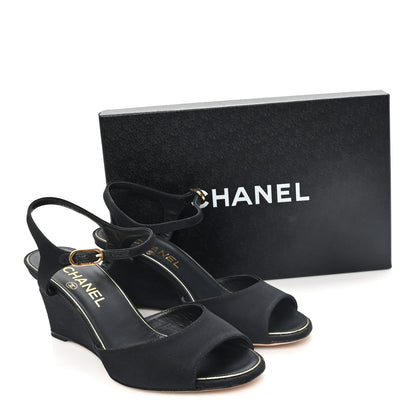 Chanel Grosgrain Pearl CC Wedge Sandals 38 Black 9 of 9