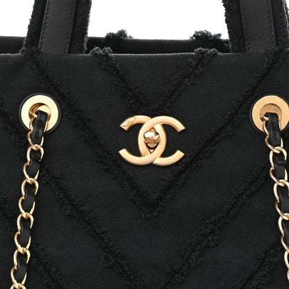 Chanel Canvas Chevron Cuba Patchwork Shopper Tote Black 8 of 10