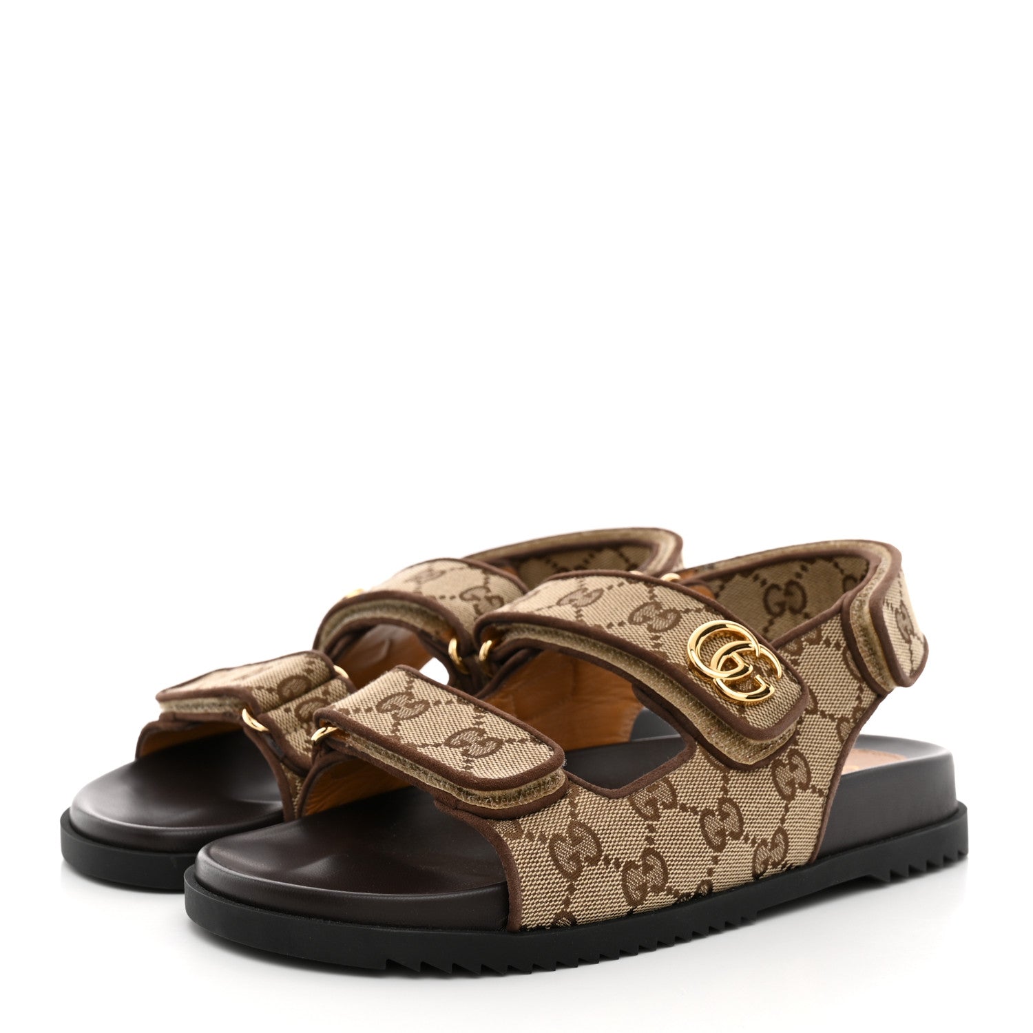 Gucci GG Monogram Lavaredo Eco Fabric Womens Slide Sandals With Straps 37 Beige Ebony Light Brown 4 of 12