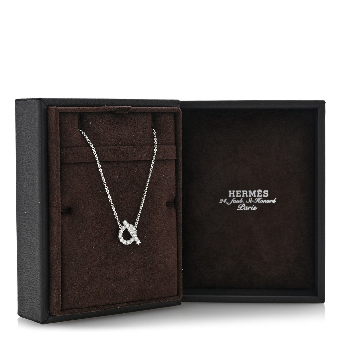 Hermes 18K White Gold Diamond Finesse Pendant Necklace 5 of 5
