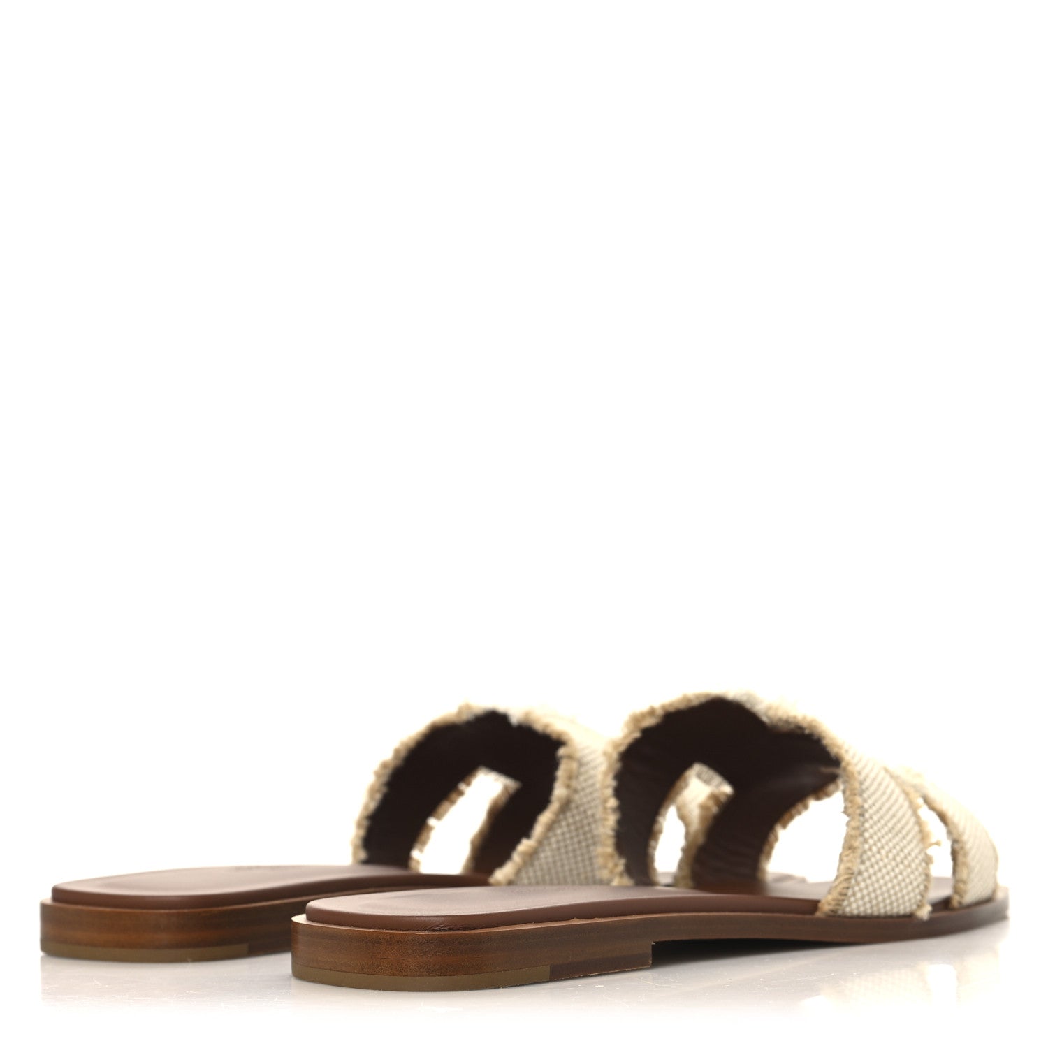 Hermes Linen Canvas Fringe Oran Sandals 39 Beige 1852813