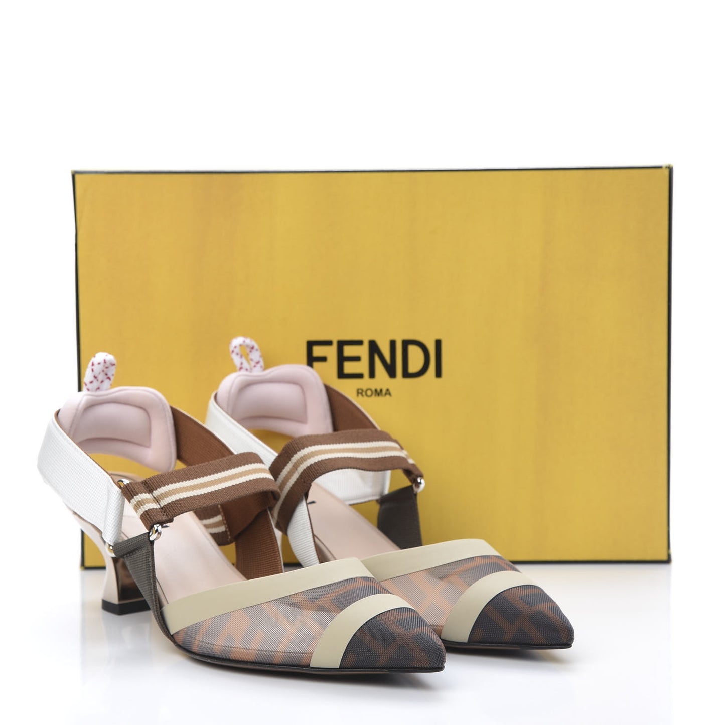 Technical Mesh FF Colibri 55mm Slingback Pumps 36.5 Tobacco Moro Camelia Beige Caramello