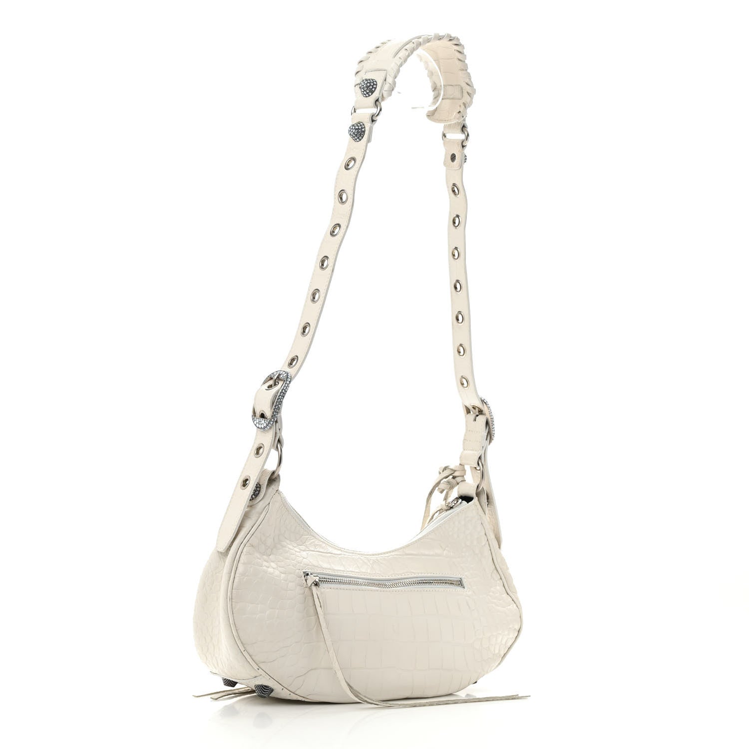 Balenciaga Extra Supple Calfskin Crocodile Embossed Small Le Cagole Shoulder Bag White 4 of 18
