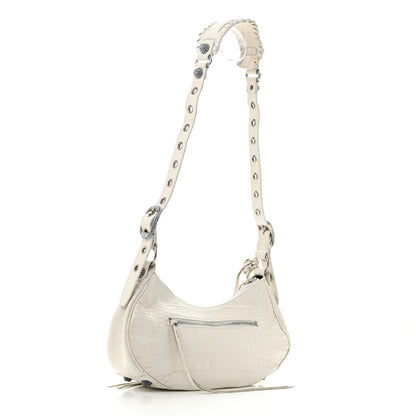 Balenciaga Extra Supple Calfskin Crocodile Embossed Small Le Cagole Shoulder Bag White 4 of 18