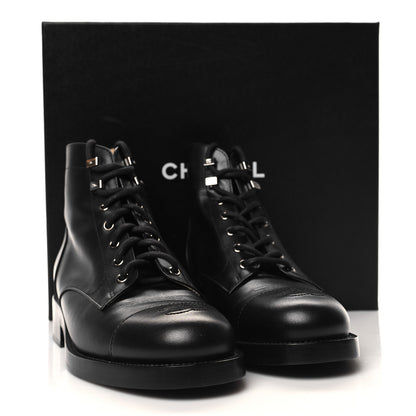 Chanel Calfskin Lace Up CC Combat Boots 40.5 Black 10 of 10