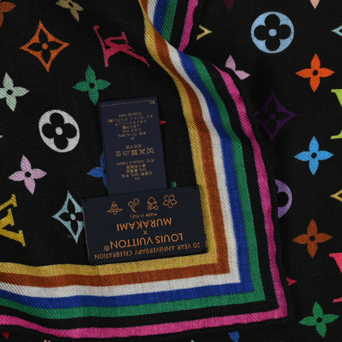 Louis Vuitton LV X TM Silk Monogram Multicolor Square 90 Scarf Black 3 of 3